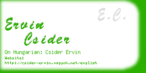 ervin csider business card